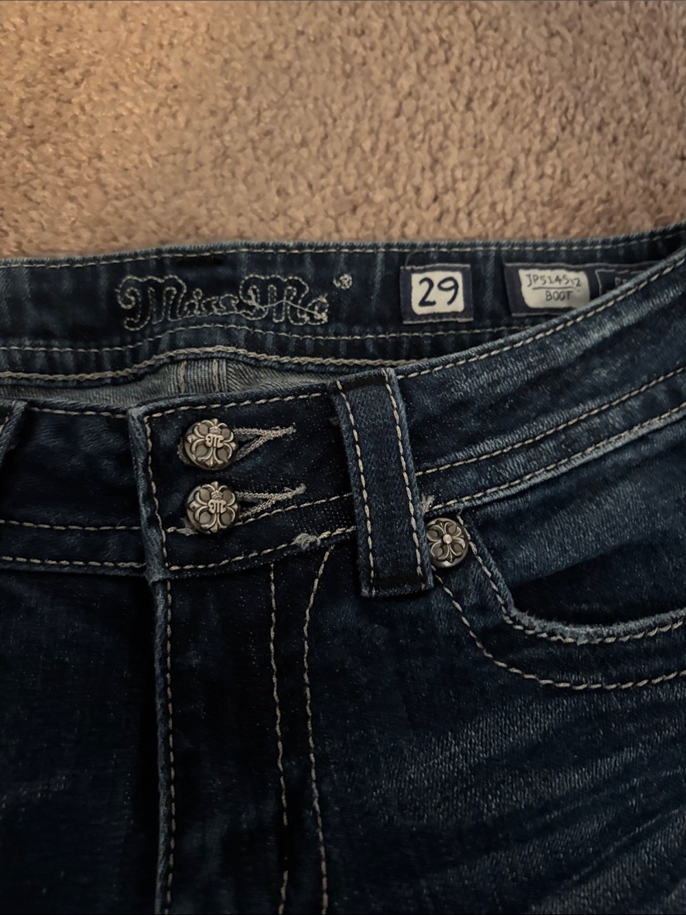 Miss Me Dark Blue Women's Bootcut Jeans with Floral Metal Buttons - Picture 5 of 9